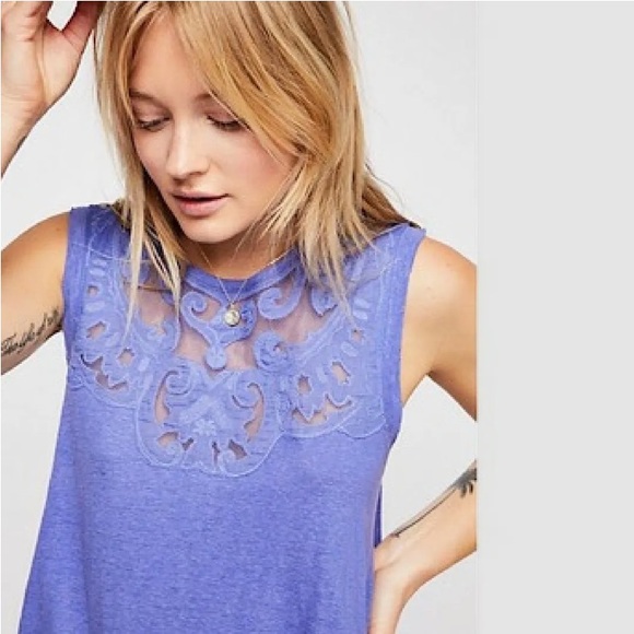 FREE PEOPLE Meant To Be Lilac Top Pit-Pit 20”Neck-Hem 22” - Picture 2 of 6
